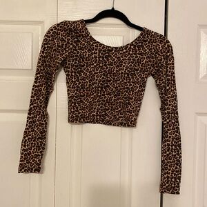 American Apparel Long Sleeve Leopard Print Cropped Top